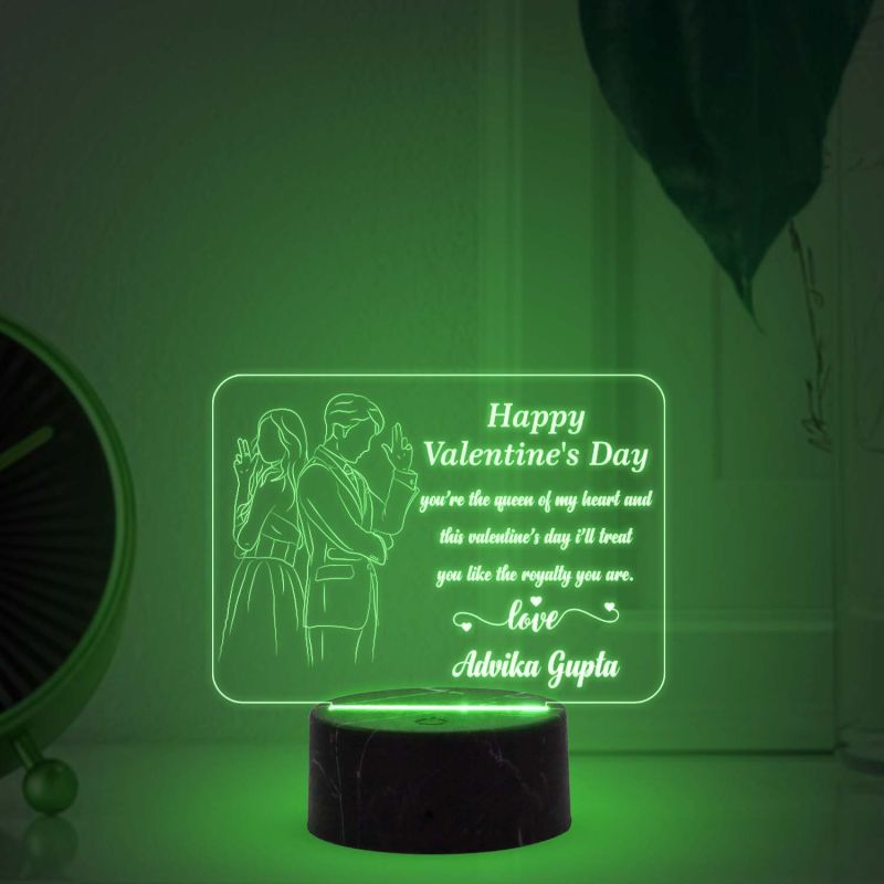 Happy Valentines Day Night Lamp With Multicolored Light Customized with Name Gift for Couple
